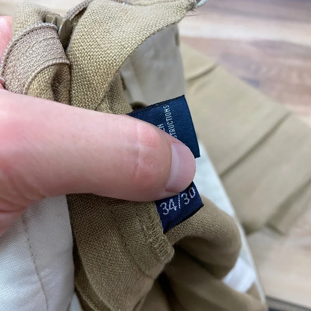 Polo Ralph Lauren Linen Trousers 34/30 Beach Casual Straight Leg Khaki Vintage